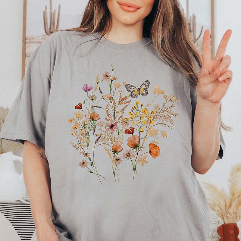 Spring Wildflower Butterfly Nature Lover T-Shirt