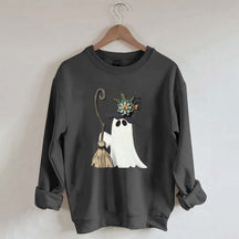 Ghost Witch With Broomstick Sweatshirt