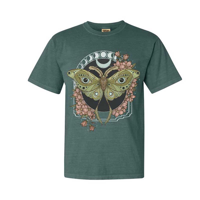 Mystical Luna Moth Wildflower Boho T-Shirt