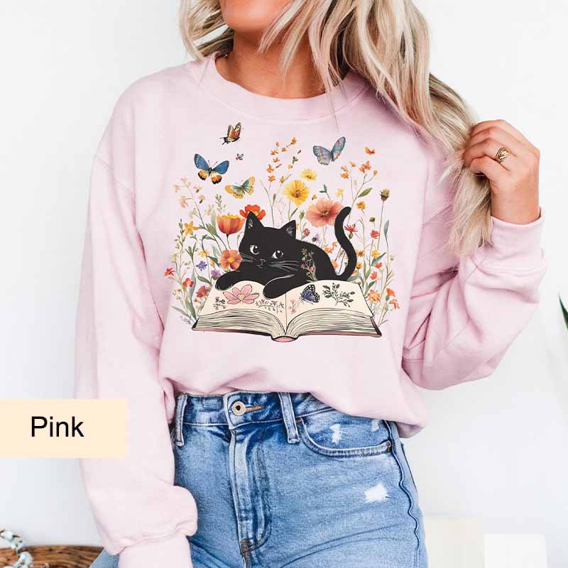 Floral Cat Cute Book Sweatshirt