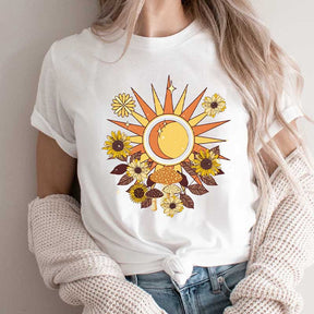 Bohemian Retro Sun Moon Mushroom Floral T-Shirt