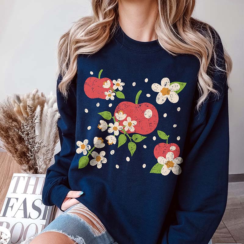 Retro Apple And Flowers Sweatshirt