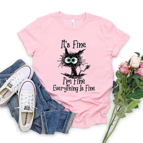 It's Fine I'm Fine Everything Is Fine Black Cat T-Shirt