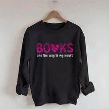 Printed Books the Way to Heart Faux Glitter Sweatshirt