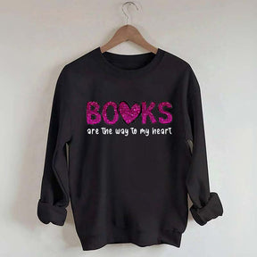 Printed Books the Way to Heart Faux Glitter Sweatshirt