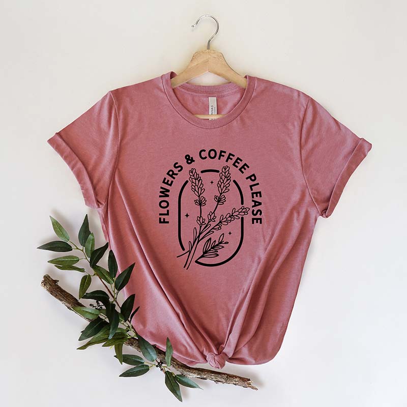 Flowers Coffee Please Minimalist T-Shirt