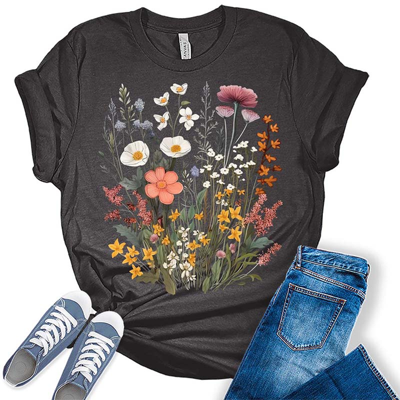 Vintage Boho Tops Wildflower Cottagecore T-Shirt