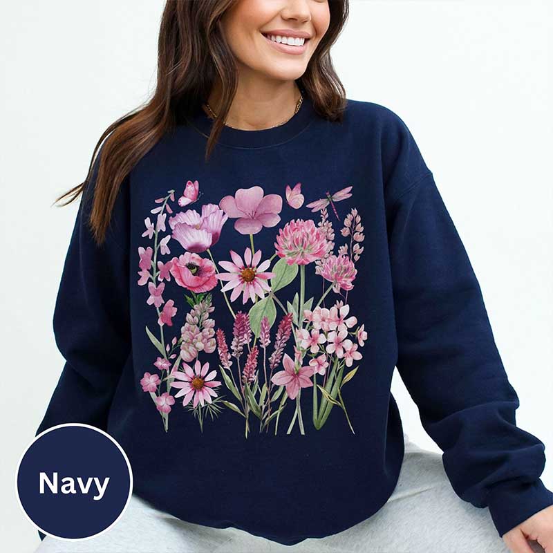 Pink Wildflower Garden Botanical Sweatshirt