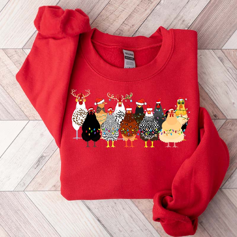 Cute Christmas Chickens Farm Animals Sweatshirt