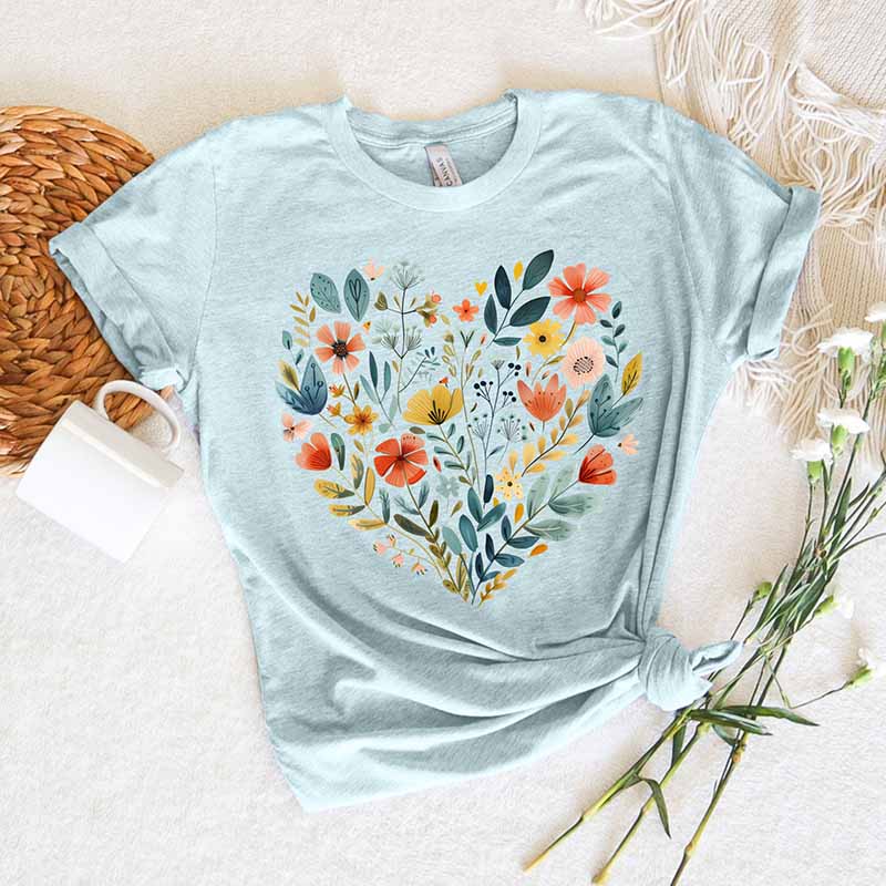 Wildflowers Floral Heart Plant Lady T-Shirt