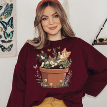 Vintage Cottagecore Cat Plant Sweatshirt