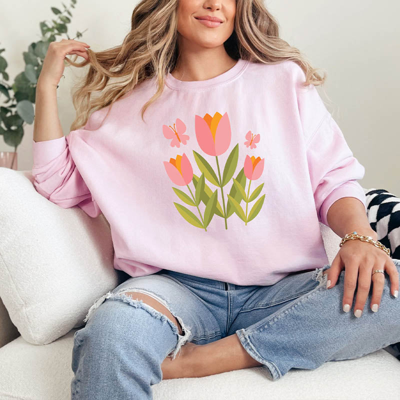 Boho Girl Flowers Tulip Sweatshirt