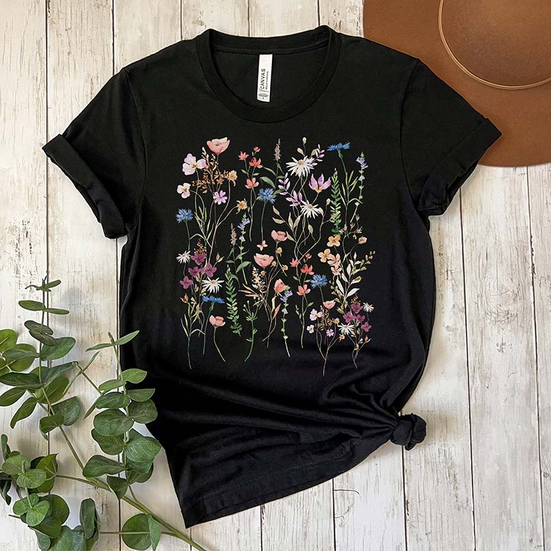 Pressed Flower Watercolor Floral Boho T-Shirt