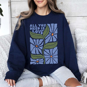 All You Need Is Love Retro Flowers Sweatshirt