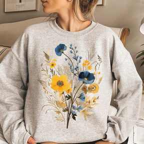 Blue Botanical Floral Flowers Sweatshirt