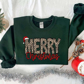 Leopard Printed Merry Christmas Sweatshirt