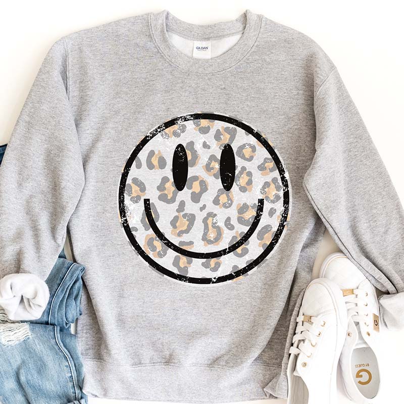 Smile Face  Leopard Sweatshirt