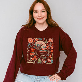 Stag Folk Floral Wildlife Sweatshirt