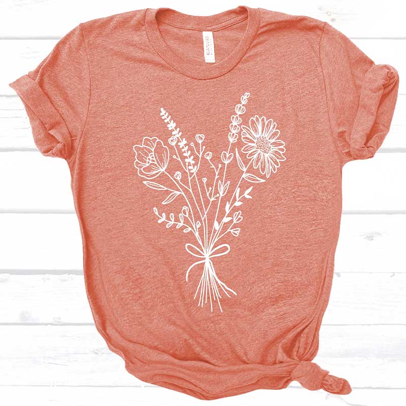 Flower Bouquet Minimalist Botanical Lover T-Shirt