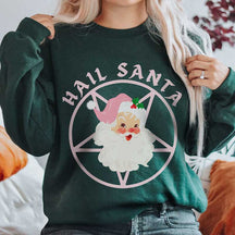 Pink Retro Hail Santa Witchy Pentagram Sweatshirt