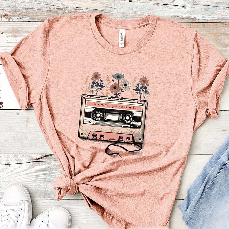 Retro Cassette Tape Floral Soul T-Shirt