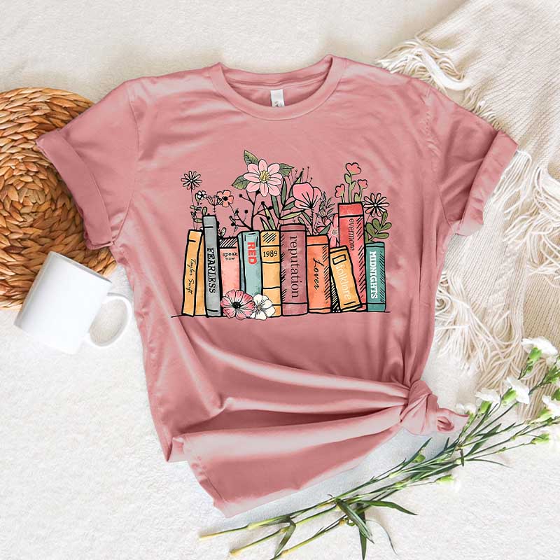 Flower Books Lover Teacher Gift T-Shirt