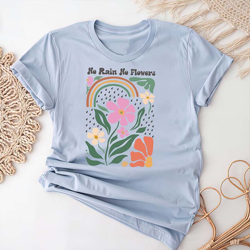 No Rain No Flowers Aesthetic Floral T-Shirt