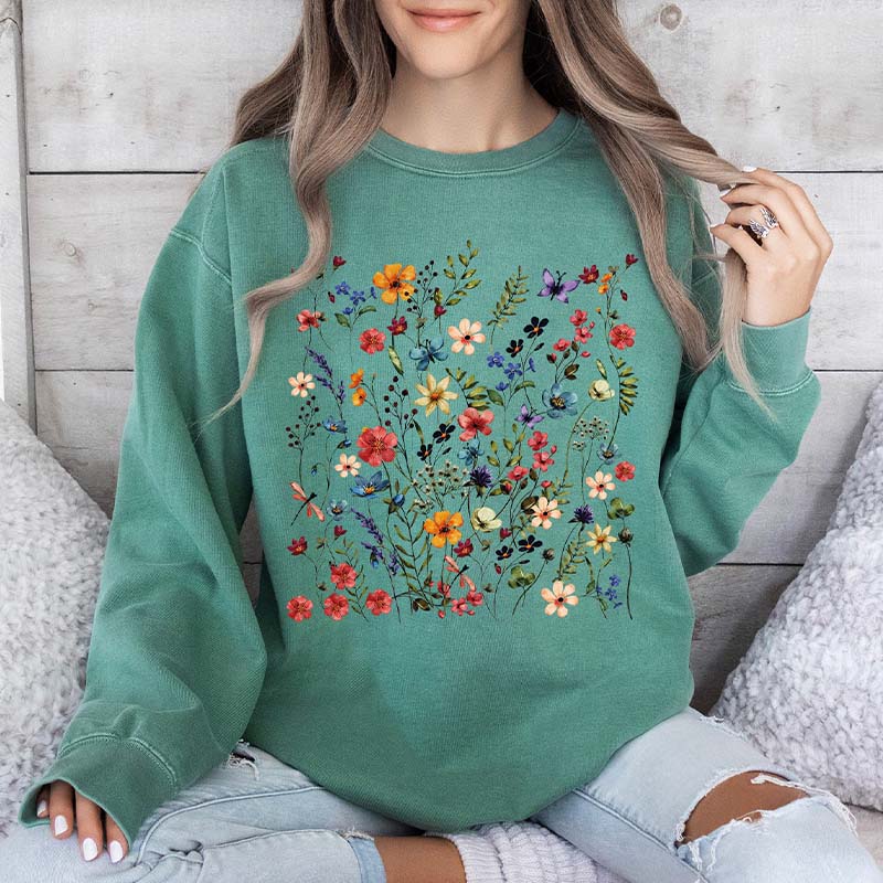 Vintage Pressed Flowers Garden Botanical Sweatshirt