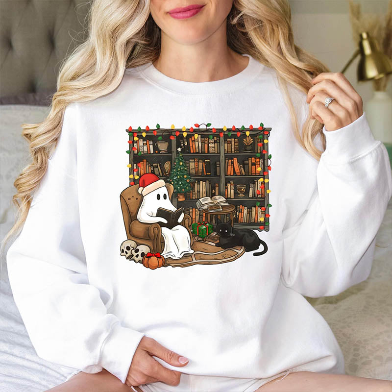 Christmas Ghost Reading Books Sweatshirt