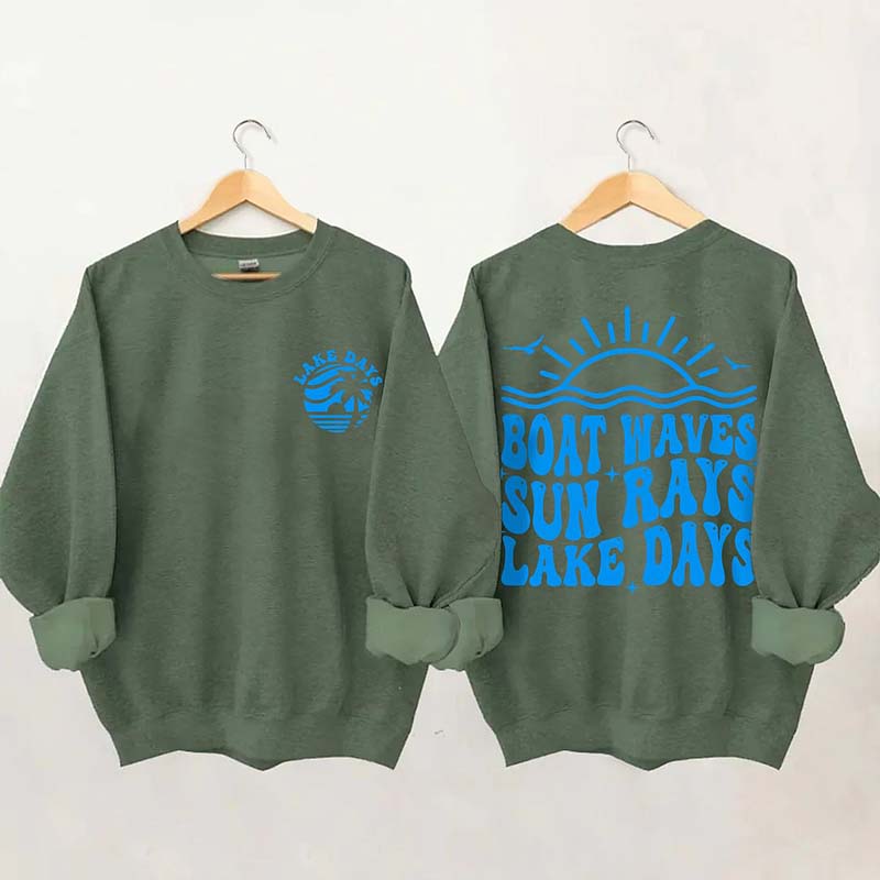 Boat Waves Sun Rays Lake Days Sweatshirt