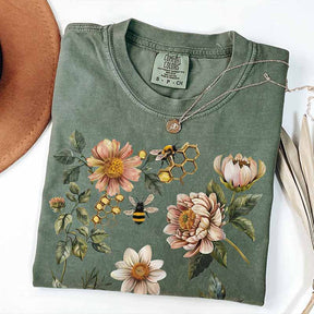 Bee Floral Graphic Botanical T-Shirt