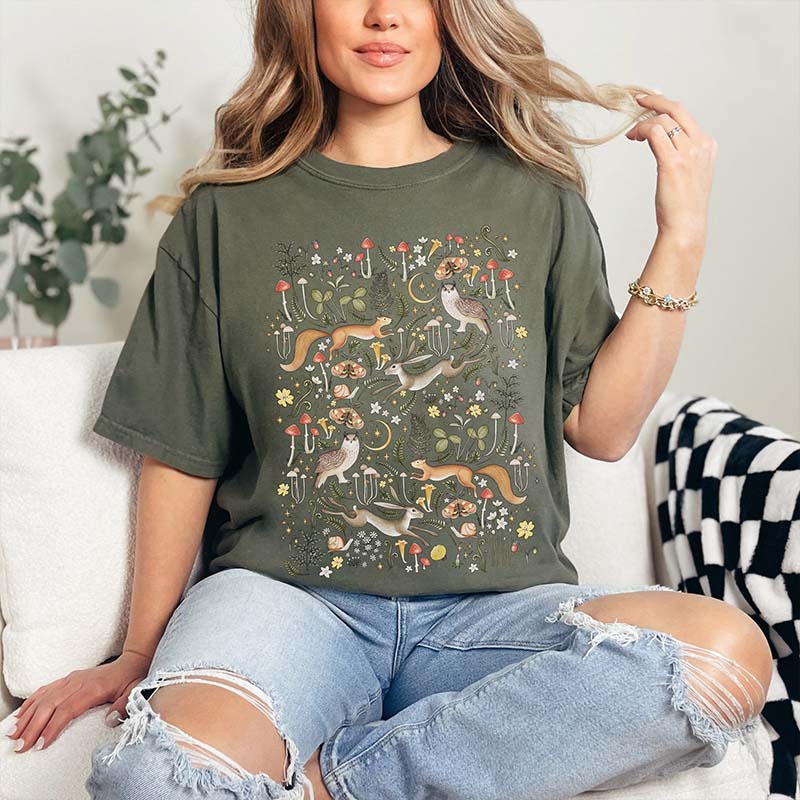 Forest Friends Mushroom Animals T-Shirt