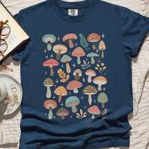 Colorful Retro Minimalist Mushroom Foliage T-Shirt