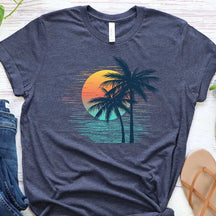 Retro Tropical Sunset Summer Palm Beach T-Shirt