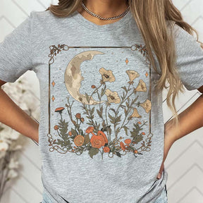 Vintage Floral Moon Nature Inspired T-Shirt