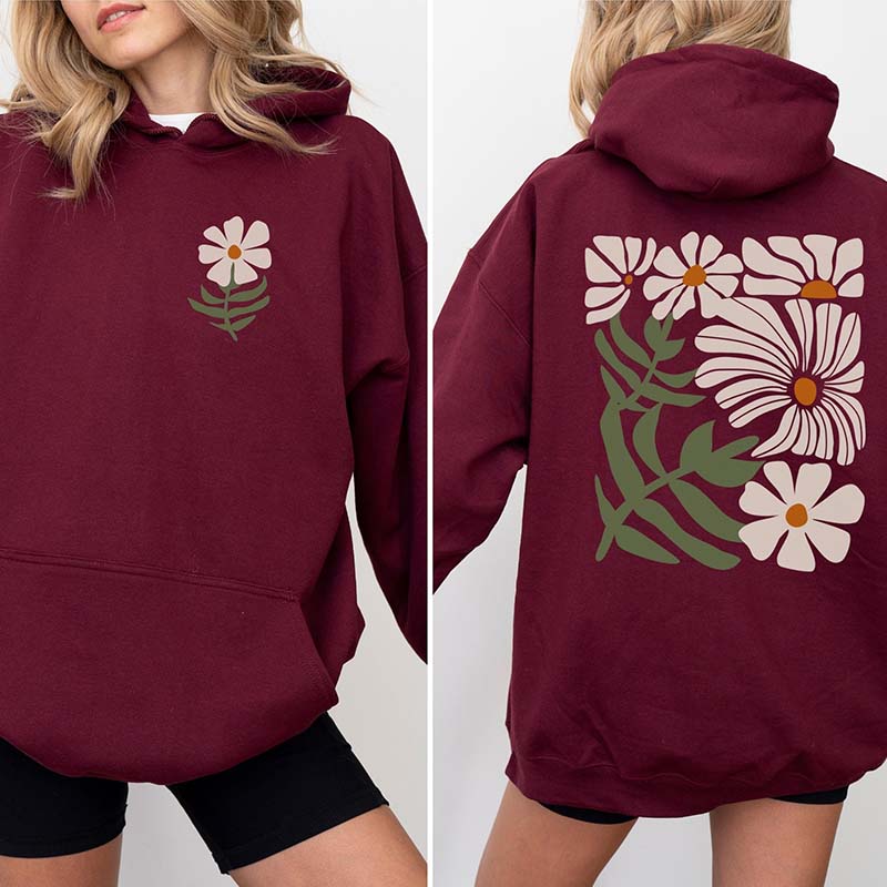 Boho Flower Brown Daisy Floral Hoodie