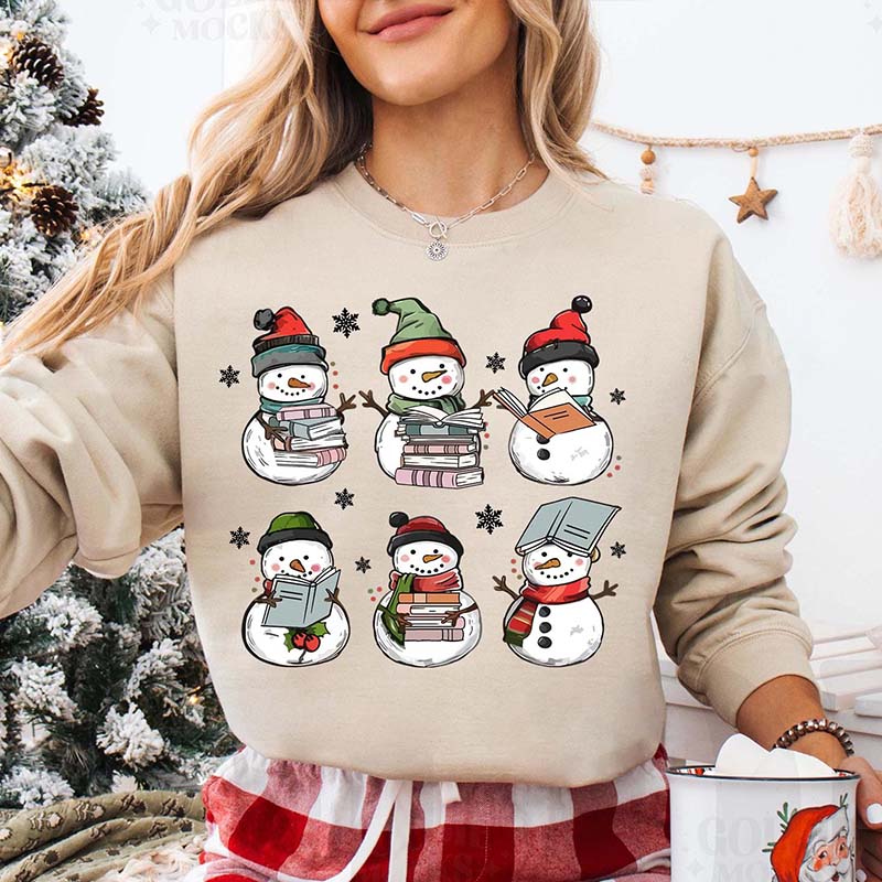 Bookish Christmas Snowman Reading Books Sweatshirt