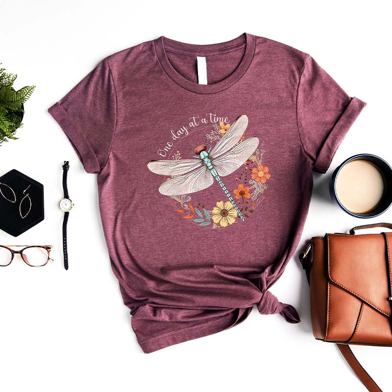 Dragonfly Cute Inspirational Quote Floral T-Shirt