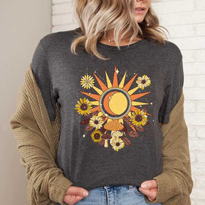 Bohemian Retro Sun Moon Mushroom Floral T-Shirt