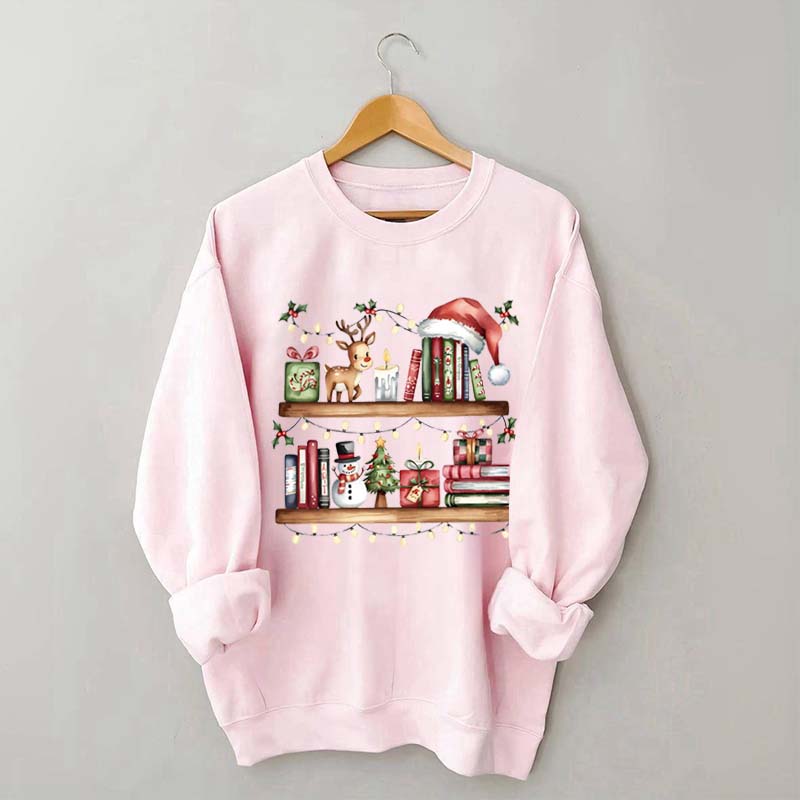 Christmas Bookshelf Book Lover Club Sweatshirt