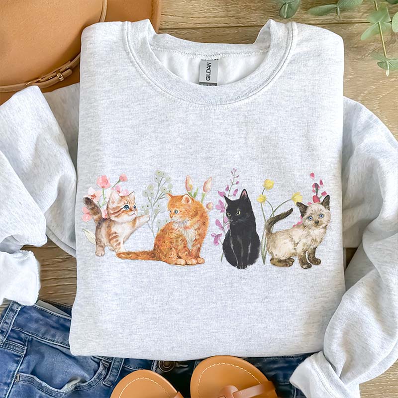 Floral Vintage Kittens and Pressed Flower Sweatshirt