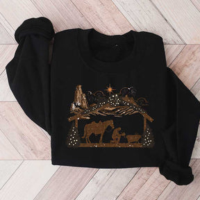 Praying Cowboy Manger Religious Western Christmas Sweatshirt