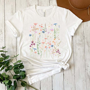 Pressed Flower Watercolor Floral Boho T-Shirt