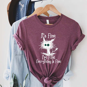 It's Fine I'm Fine Everything Is Fine Black Cat T-Shirt