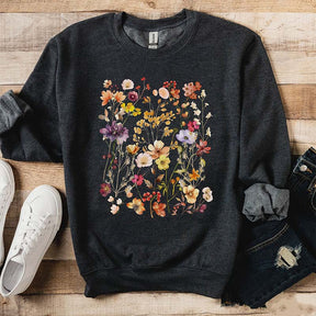 Vintage Pressed Flowers Nature Plant Sweatshirt