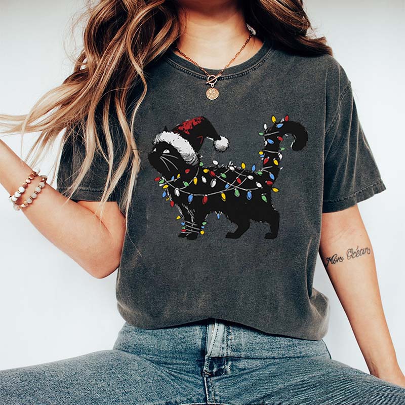 Cute Black Cat Christmas T-Shirt