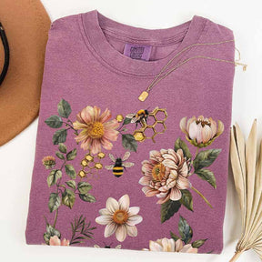 Bee Floral Graphic Botanical T-Shirt