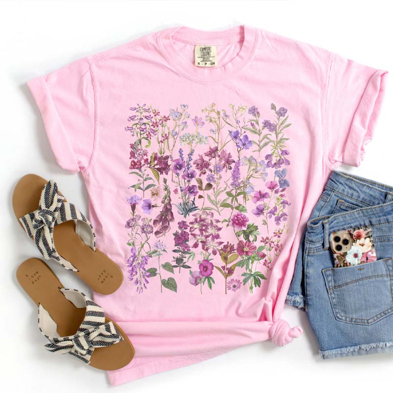 Pressed Flowers Boho Purple Wildflowers T-Shirt