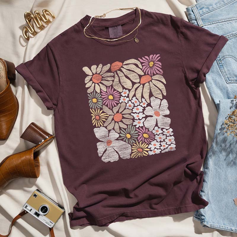 Distressed Boho Wildflowers Botanical T-Shirt