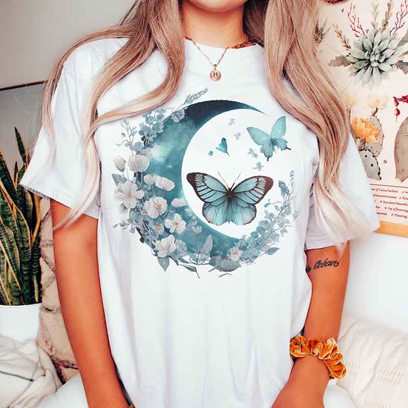 Celestial Flower Butterfly Moon T-Shirt